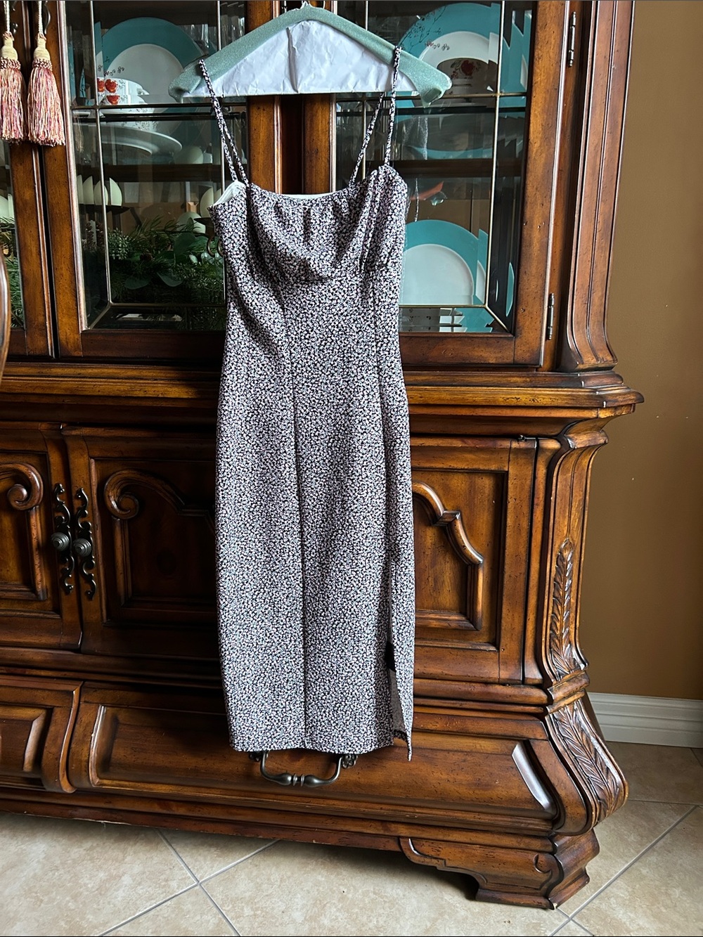 Divided Black and White Floral Midi Slip Dress